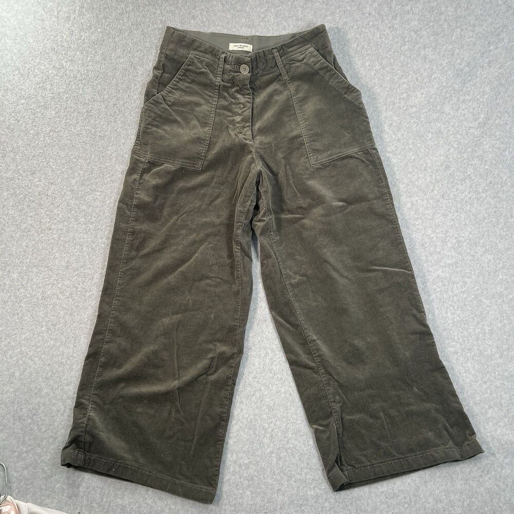 Max Studio London Women's corduroy Wide Leg Trousers olive Size S hi Waisted